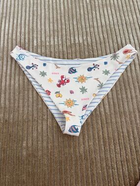 White Bikini Bottom with Colorful Nautical Print Reversible